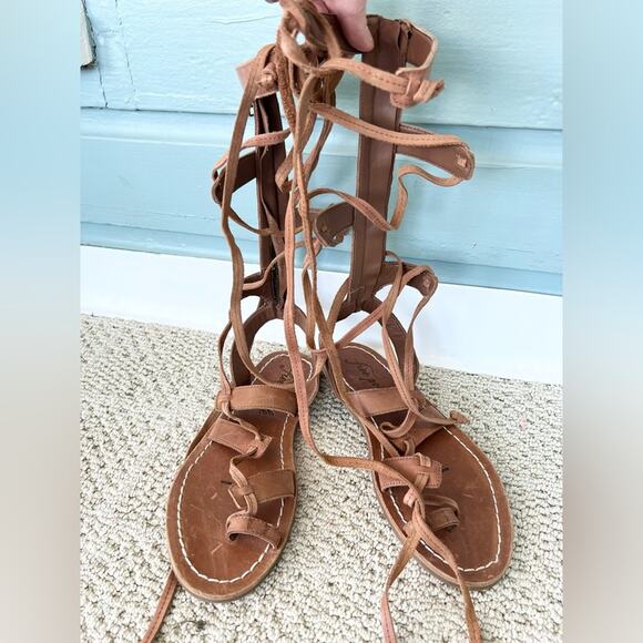 Free People NWOB Merida Gladiator Sandal brown leather flat Bohemian Summer 39 - Picture 4 of 7